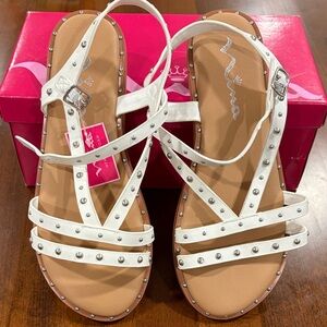 Nina White Sandals with Silver Studs